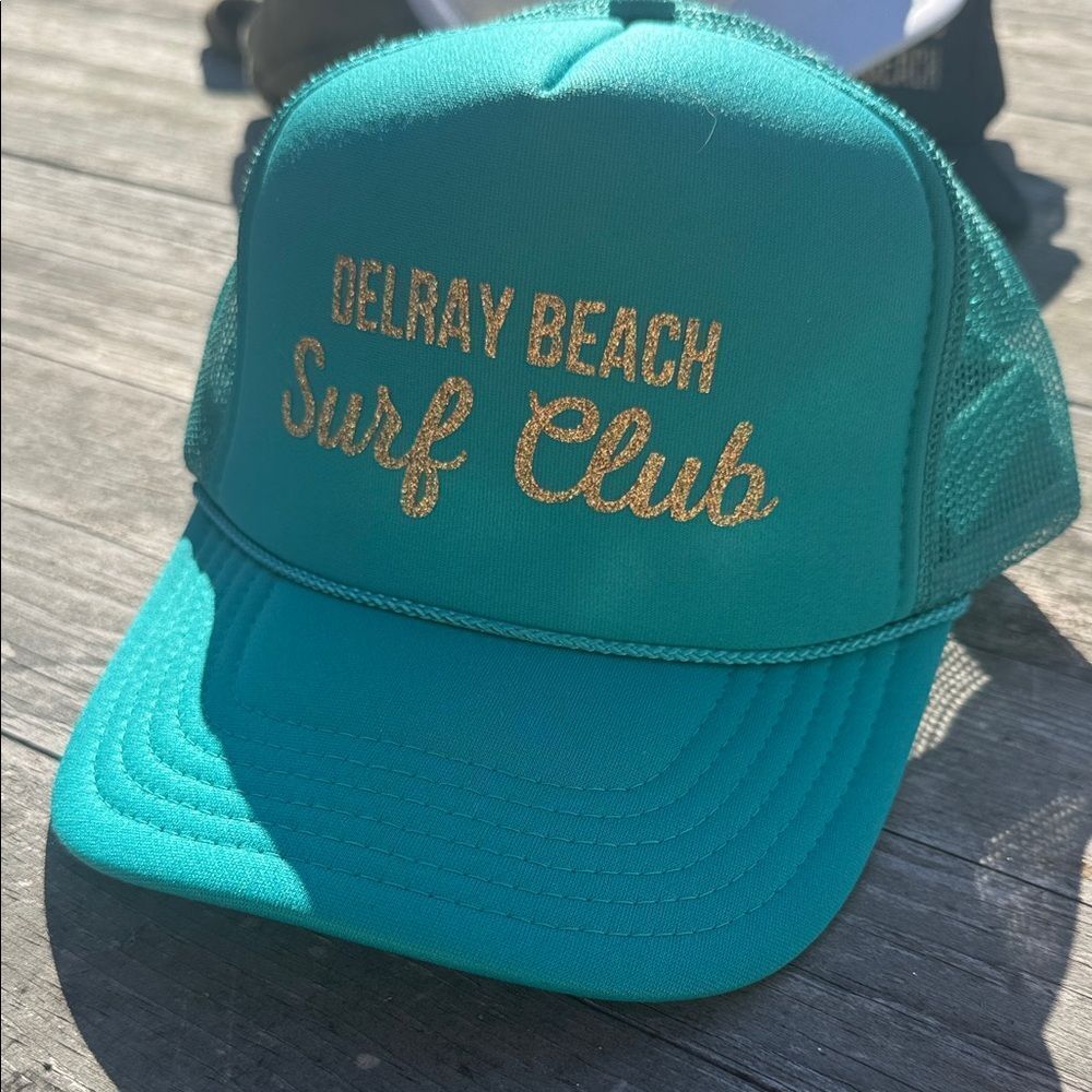Delray Beach Surf Club Teal Trucker Hat BRAND NEW Gold Glitter Snap Back